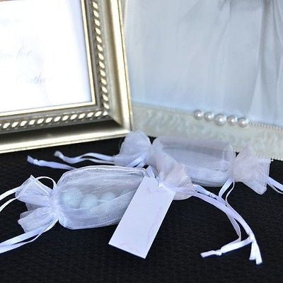 12 White Candy Organza Bags with Gift Tags Wedding Baby Shower Party Favors - le petit pain