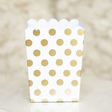 10 Gold and White Polka Dot Popcorn Favor Boxes Bridal Baby Shower to Pop Gold Foil - le petit pain