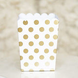 10 Gold and White Polka Dot Popcorn Favor Boxes Bridal Baby Shower to Pop Gold Foil - le petit pain