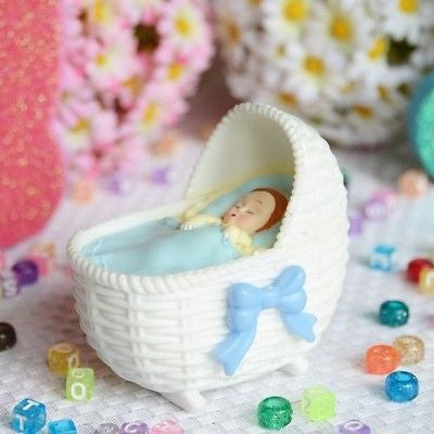 Blue Bassinet with Sleeping Baby Boy Favor Craft DIY Baby Shower Gender Reveal- Le Petit Pain