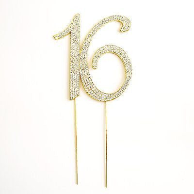 Sweet 16 Gold Crystal Rhinestone Cake Topper Birthday Party Favor Bling Decor- Le Petit Pain