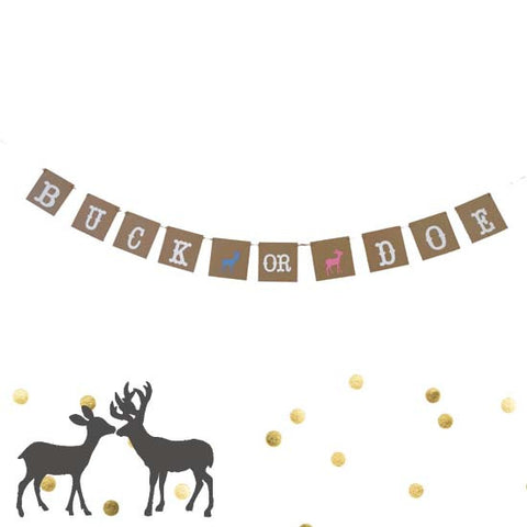 Buck or Doe Gender Reveal Garland Baby Shower Banner Boy or Girl Pregnancy Party- Le Petit Pain