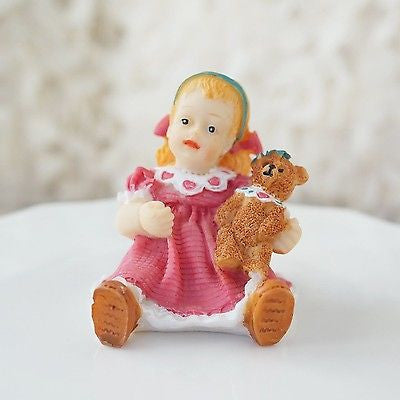 Vintage Baby Girl in This Pink with Teddy Bear Figurine Statue Classic Americana- Le Petit Pain