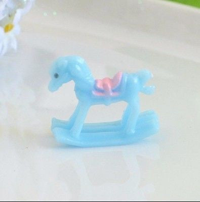 6 Mini Blue Baby Shower Rocking Horse Favors Cake Toppers Boy Gender Reveal - le petit pain