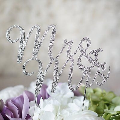 Mr and Mrs Script Silver Crystal Bride and Groom Wedding Cake Topper- Le Petit Pain