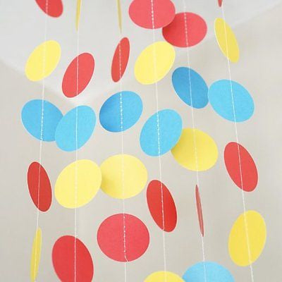 Red Yellow Blue Circle Polka Dot Garland 10 FT Banner Superhero Party Decor- Le Petit Pain