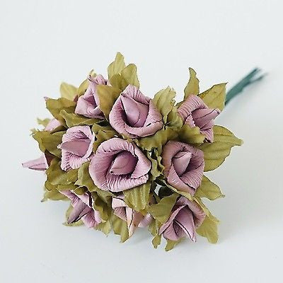 24 Rustic Wedding Paper Roses Flowers Bouquet White Violet Lavender Yellow - le petit pain
