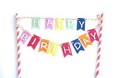 Rainbow Happy Birthday Banner Garland Birthday Cake Topper Party Decoration- Le Petit Pain