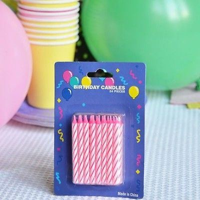48 Pink Candy Striped Birthday Candles 2" Candle Stick Pink White Cake Topper - le petit pain