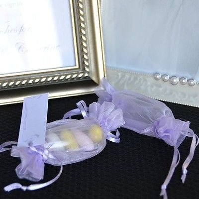 12 Lavender Candy Roll Organza Bags with Gift Tags Party Favors - le petit pain