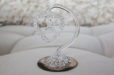 Vintage Hand Blown Glass Hanging Heart Home Decor Figurine Bronze Base- Le Petit Pain