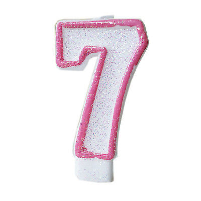 Pink Glitter Sprinkles 7 Number Candle White Premium 7th Birthday Cake Candle- Le Petit Pain