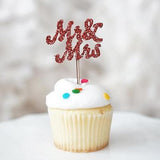 12 Mr and Mrs Black White Glitter Cupcake Wedding Cake Topper Picks Decoration Bachelorette - le petit pain