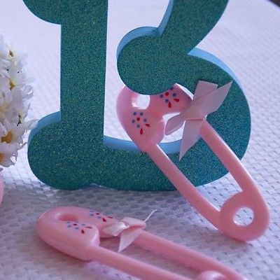 3 Giant Pink Plastic Safety Pin Favors Baby Shower Party Decorations DIY Craft - le petit pain