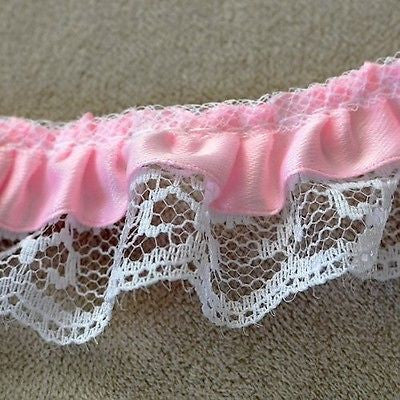 Ruffled Lace Pink Trim 1 Yard DIY Wedding Clothing- Le Petit Pain