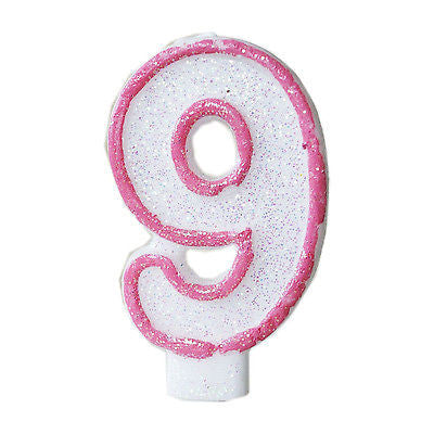 Pink Glitter Sprinkles 9 Number Candle White Premium 9th Birthday Cake Candle- Le Petit Pain