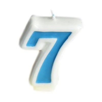 Blue Numeral 7 Number Candle White Premium Birthday Candle- Le Petit Pain