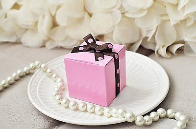 10 Pink Party Favor Boxes with Polka Dot Ribbon  2" Wedding Baby Shower - le petit pain