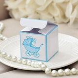 10 Blue Baby Carriage Favor Boxes with Thank You Baby Bib Charms & Ribbons - le petit pain
