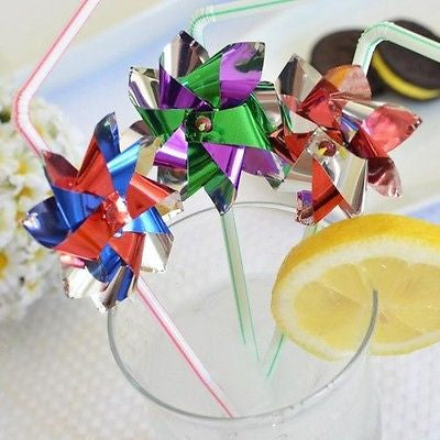 8 Assorted Colors Double Foil Pinwheel Straws Windmill Drinking Straw - le petit pain