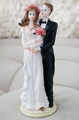 Vintage Traditional Bride and Groom Cake Topper or Decor Floral Veil Rosy Cheeks- Le Petit Pain
