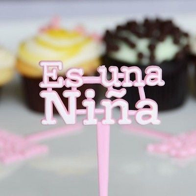 12 Pink Es Una Nina Cupcake Picks for Baby Shower Its a girl - le petit pain