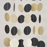 Black and Gold Glitter Circle Polka Dots Paper Garland 10 FT Banner Party Decor- Le Petit Pain