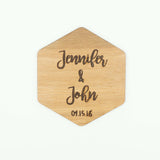 Custom Modern Hexagon Wooden Drink Coasters Couples Name Wedding Date Gift-Set of 6- Le Petit Pain
