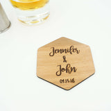 Custom Modern Hexagon Wooden Drink Coasters Couples Name Wedding Date Gift-Set of 6- Le Petit Pain