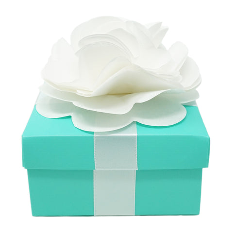 20 Count Robin Egg Blue Favor Gift Boxes with White Flower Ribbon 4x4x2