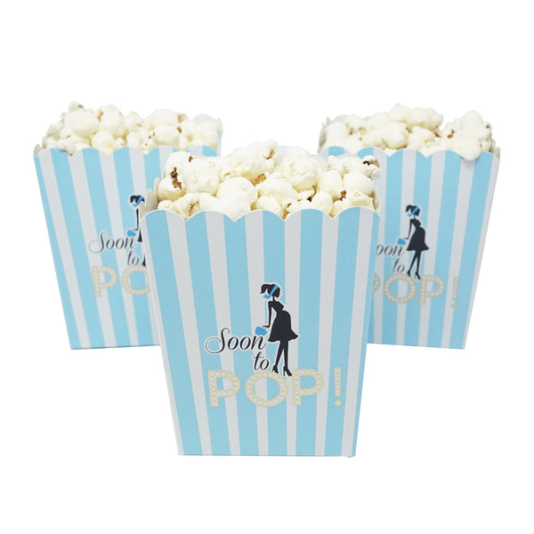 Soon To Pop Blue Baby Shower Popcorn Favor Box-Set of 20- Le Petit Pain