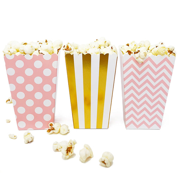 36 Pink Gold Polka Dot Stripe Chevron Mini Popcorn Candy Party Favor Boxes - le petit pain