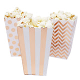 36 Rose Gold White Polka Dot Stripe Chevron Mini Popcorn Party Favor Boxes