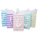 12 Unicorn Pastel Rainbow Paper Gift Bags with Tissue Paper Satin Ribbon Handles