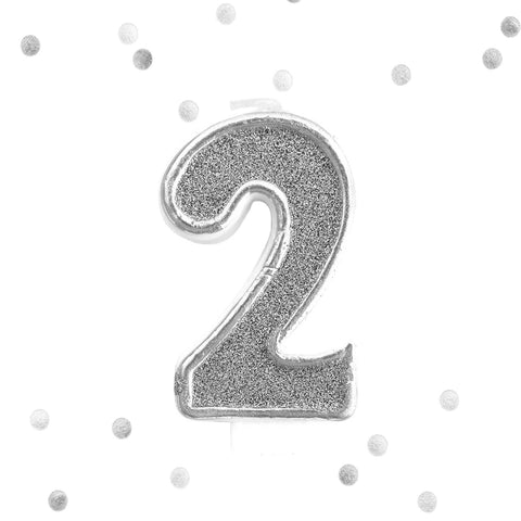 Silver Glitter 2nd Birthday Candle Number 2 Silver White Two Number Cake Topper- Le Petit Pain