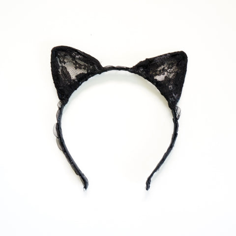 Black Floral Lace Cat Kitty Ears Costume Headband Hairband Gift Cosplay Women Hair Accessory- Le Petit Pain