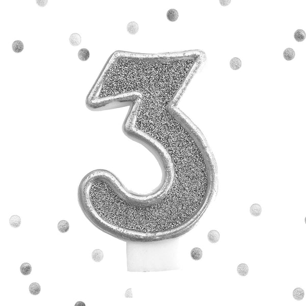Silver Glitter 3rd Birthday Candle Number 3 Silver Three Number Cake Topper- Le Petit Pain