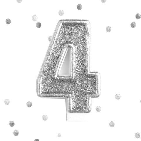 Silver Glitter 4th Birthday Candle Number 4 Silver 4 Number Cake Topper- Le Petit Pain