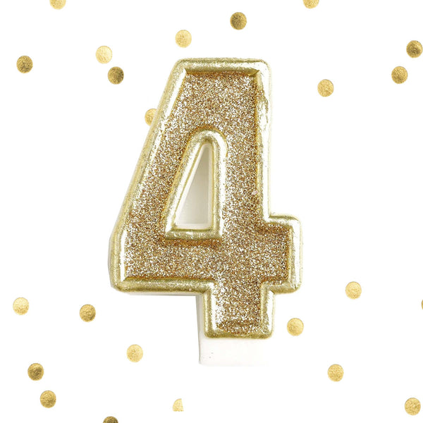 Light Gold Glitter Birthday Candle Number 4 Gold & White Anniversary Cake Topper Four- Le Petit Pain