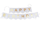 Gold and White Happy Birthday Banner Bunting Garland Party Decoration Gold Foil- Le Petit Pain