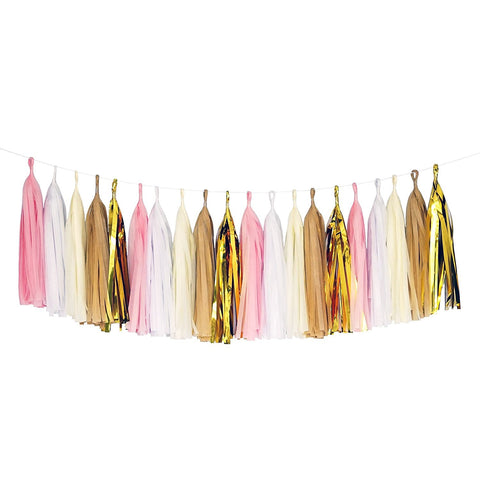 Pink White Beige Gold Tassel Garland Banner Party Decoration Wedding Baby- Le Petit Pain