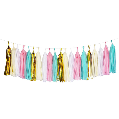 Mint and Pink White and Gold Tassel Garland Banner Party Decoration Wedding- Le Petit Pain