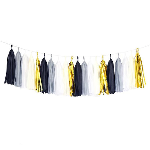 Black Mylar Gold White Gray Ivory Tassel Garland Banner Party Decoration Wedding- Le Petit Pain