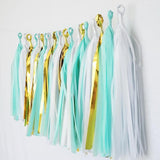 Mint White Mylar Metallic Gold Tassel Garland Banner Party Decoration Wedding Paper Garland- Le Petit Pain