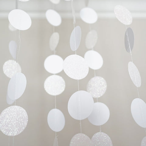 White and Pearl Glitter Circle Polka Dots Paper Garland 10 FT Banner Party Decor- Le Petit Pain