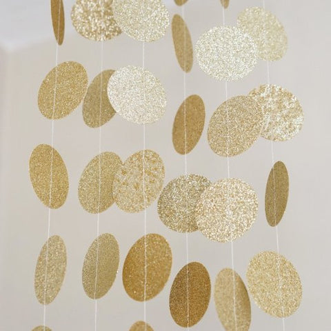 Gold Glitter Circle Polka Dots Paper Garland Banner 10 FT Banner, Celebration Party Decor- Le Petit Pain