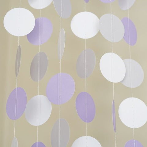 White Lavender Gray Circle Polka Dots Paper Garland 10 FT Banner Party Decor- Le Petit Pain