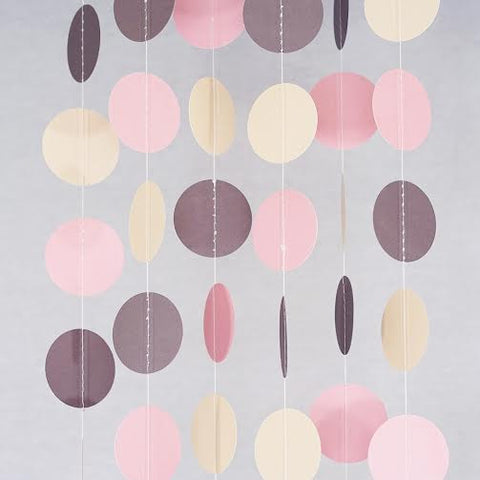 Pink Ivory Brown Circle Garland Party Decoration Paper Dots Banner Neutral- Le Petit Pain