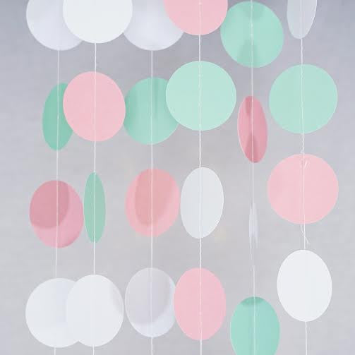 Pink Mint White Pastel Circle Garland Party Decoration Paper Dots Banner- Le Petit Pain