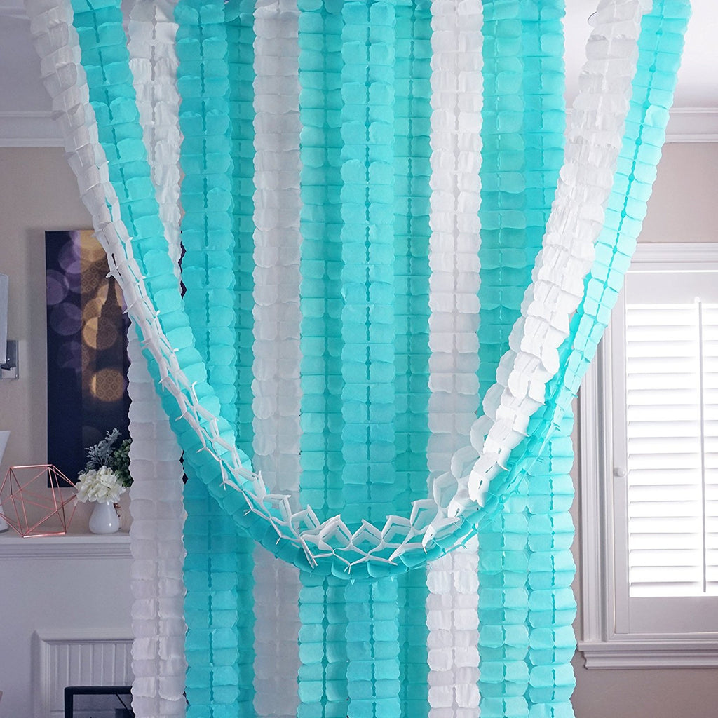 Mint Aqua Blue White 3D Four Leaf Tissue Flower Hanging Streamers Part – Le  Petit Pain